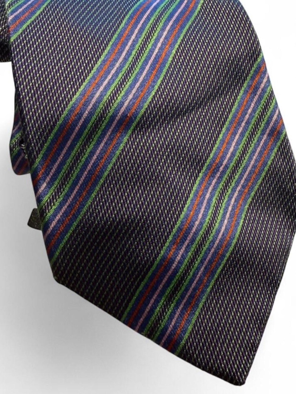 Etro Silk Tie Blue Green Orange White Diagonal Stripes